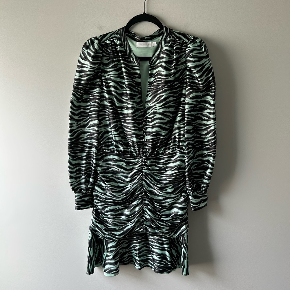 Jonathan Simkhai mint green zebra printed silk blend dress
